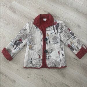 Patty Kim Equestrian Print Quilted Jacket with vintage buttons